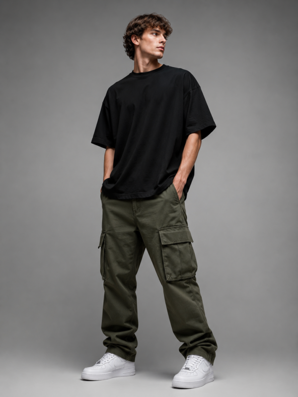 Men Solid Round Neck Black Cotton Oversized T-shirt