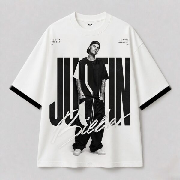 Men's Oversized White Tshirt - Justin Bieber Print