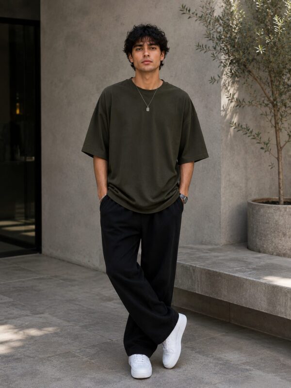 Men's Oversized Olive Green T-Shirt - Premium Cotton | WEARPAP