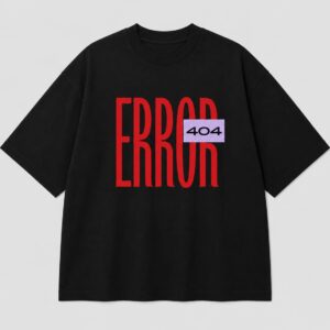 Men's Oversized Black Tshirt with Solid ERROR Print by WEARPAP