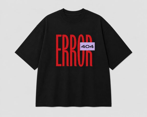Men's Oversized Black Tshirt with Solid ERROR Print by WEARPAP