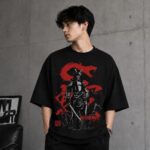 Men’s Oversized Black Tshirt with Solid Black Print