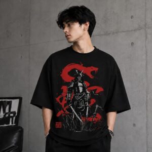 Men’s Oversized Black Tshirt with Solid Black Print