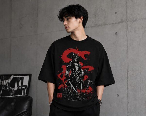 Men’s Oversized Black Tshirt with Solid Black Print